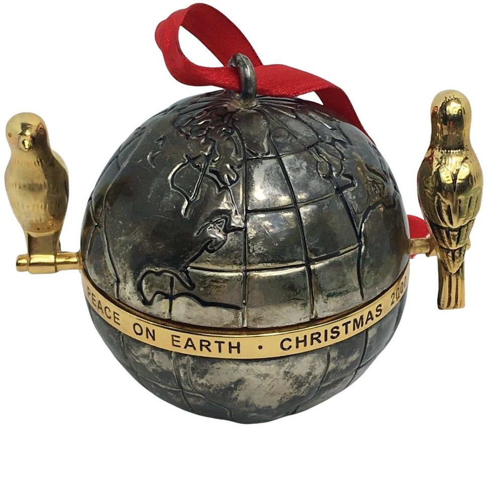 Godinger Silver Art Co Christmas Ornament Globe Earth World Birds Vintage 2000